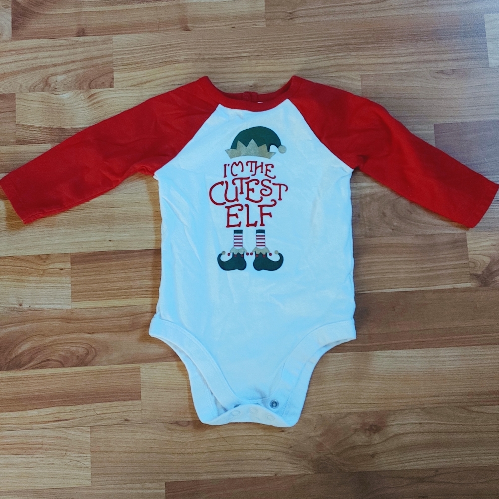 6-9m Baby Holiday Elf Long Sleeve Onesie